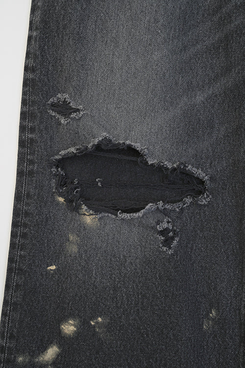 Torn Pipe Denim Pants / BLACK (HUG-041-01)